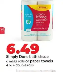 Hy-Vee Simply Done bath tissue 6 mega rolls or paper towels 4 or 6 double rolls offer