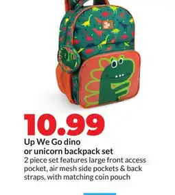 Hy-Vee Up We Go Dino or Unicorn Backpack set offer