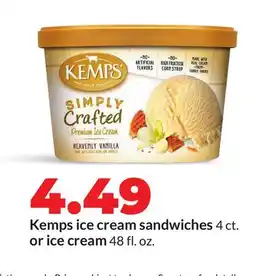 Hy-Vee Kemps ice cream sandwiches 4 ct. or ice cream 48 fl. oz offer