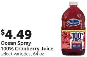 Fareway Ocean Spray 100% Cranberry Juice offer