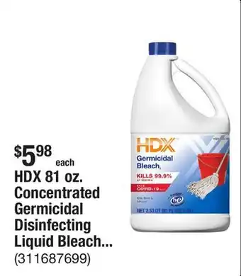 The Home Depot HDX 81 oz. Concentrated Germicidal Disinfecting Liquid Bleach Cleaner offer