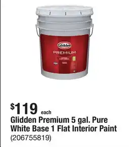 The Home Depot Glidden Premium 5 gal. Pure White Base 1 Flat Interior Paint offer