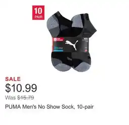 Costco PUMA Men's No Show Sock, 10-pair offer