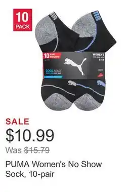 Costco PUMA Women's No Show Sock, 10-pair offer