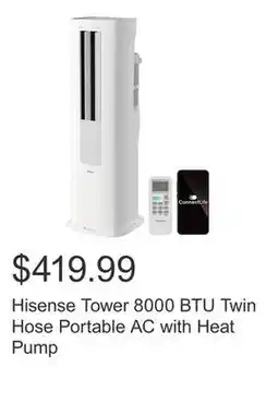 Costco Hisense Tower 8000 BTU Twin Hose Portable AC with Heat Pump offer