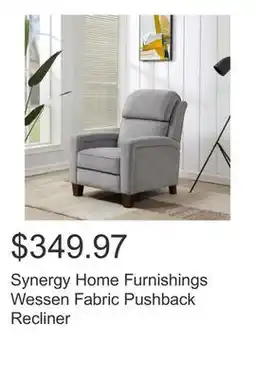 Costco Synergy Home Furnishings Wessen Fabric Pushback Recliner offer