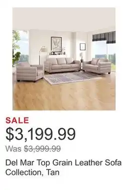 Costco Del Mar Top Grain Leather Sofa Collection, Tan offer