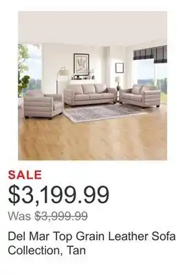 Costco Del Mar Top Grain Leather Sofa Collection, Tan offer