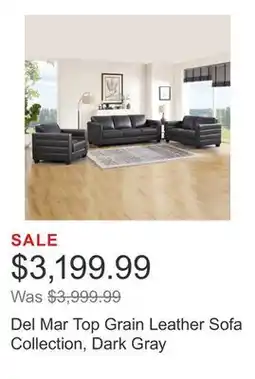 Costco Del Mar Top Grain Leather Sofa Collection, Dark Gray offer