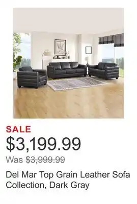 Costco Del Mar Top Grain Leather Sofa Collection, Dark Gray offer