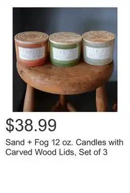 Costco Sand + Fog 12 oz. Candles with Carved Wood Lids, Set of 3 offer