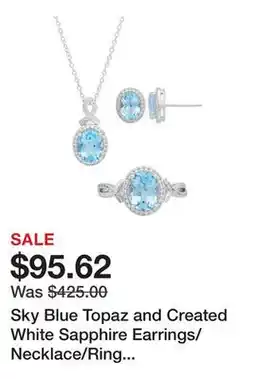 Belk Sky Blue Topaz and Created White Sapphire Earrings/Necklace/Ring Set in Sterling Silver offer