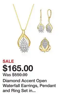 Belk Diamond Accent Open Waterfall Earrings, Pendant and Ring Set in Gold Plated Sterling Silver offer