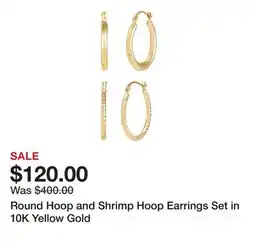 Belk Round Hoop and Shrimp Hoop Earrings Set in 10K Yellow Gold offer