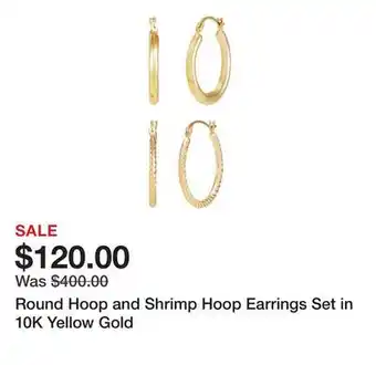 Belk Round Hoop and Shrimp Hoop Earrings Set in 10K Yellow Gold offer