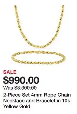 Belk 2-Piece Set 4mm Rope Chain Necklace and Bracelet in 10k Yellow Gold offer