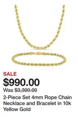 Belk 2-Piece Set 4mm Rope Chain Necklace and Bracelet in 10k Yellow Gold offer