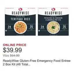 Costco ReadyWise Gluten-Free Emergency Food Entree 2 Box Kit (48 Total Servings) offer