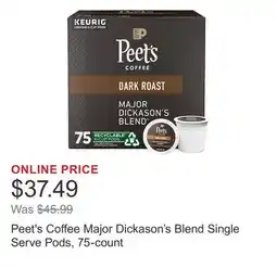 Costco Peet's Coffee Major Dickason's Blend Single Serve Pods, 75-count offer