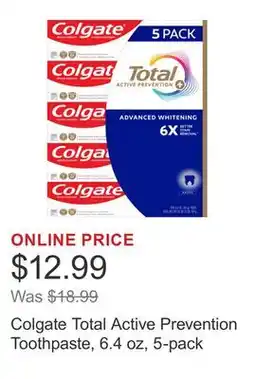 Costco Colgate Total Active Prevention Toothpaste, 6.4 oz, 5-pack offer