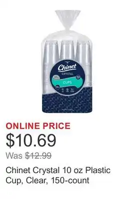 Costco Chinet Crystal 10 oz Plastic Cup, Clear, 150-count offer