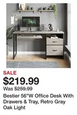Office Depot Bestier 56W Office Desk With Drawers & Tray, Retro Gray Oak Light offer