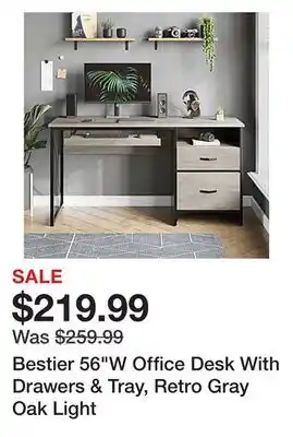 Office Depot Bestier 56W Office Desk With Drawers & Tray, Retro Gray Oak Light offer