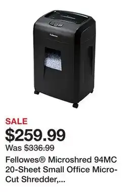 Office Depot Fellowes Microshred 94MC 20-Sheet Small Office Micro-Cut Shredder, Black, 8059401 offer