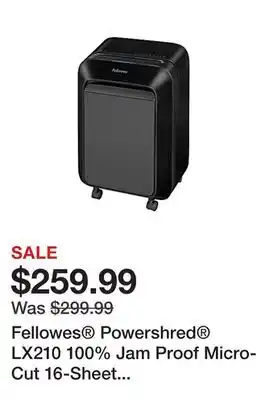 Office Depot Fellowes Powershred LX210 100% Jam Proof Micro-Cut 16-Sheet Shredder, Black 5015201 offer