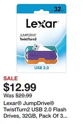 Office Depot Lexar JumpDrive TwistTurn2 USB 2.0 Flash Drives, 32GB, Pack Of 3 Flash Drives, LJDTT2-32GABNA3 offer