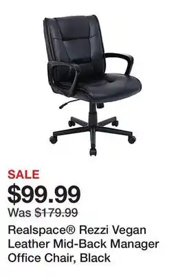 Office Depot Realspace Rezzi Vegan Leather Mid-Back Manager Office Chair, Black offer
