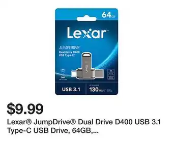 Office Depot Lexar JumpDrive Dual Drive D400 USB 3.1 Type-C USB Drive, 64GB, Silver offer