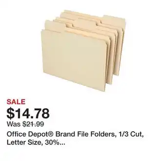 Office Depot Office Depot Brand File Folders, 1/3 Cut, Letter Size, 30% Recycled, Manila, Pack Of 100 Folders offer