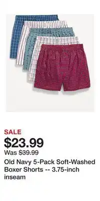 Old Navy Old Navy 5-Pack Soft-Washed Boxer Shorts -- 3.75-inch inseam offer