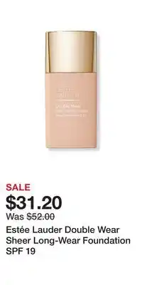 Ulta Beauty Estée Lauder Double Wear Sheer Long-Wear Foundation SPF 19 offer