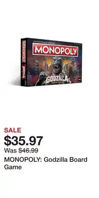 Game Stop MONOPOLY: Godzilla Board Game offer