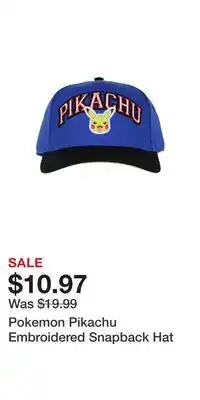 Game Stop Pokemon Pikachu Embroidered Snapback Hat offer