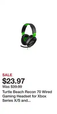 Game Stop Turtle Beach Recon 70 Wired Gaming Headset for Xbox Series X/S and Xbox One offer