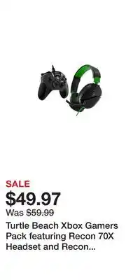 Game Stop Turtle Beach Xbox Gamers Pack featuring Recon 70X Headset and Recon Controller offer