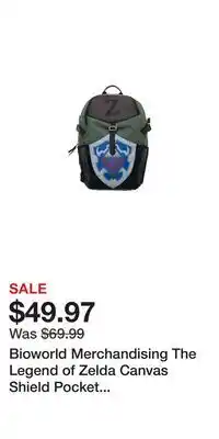 Game Stop Bioworld Merchandising The Legend of Zelda Canvas Shield Pocket Backpack offer