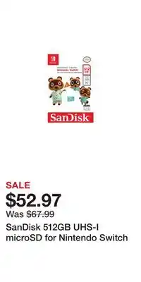 Game Stop SanDisk 512GB UHS-I microSD for Nintendo Switch offer