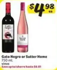 Fresco y Más Gato Negro or Sutter Home offer
