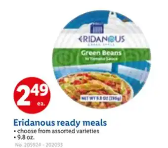 Lidl Eridanous ready meals offer