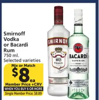 Albertsons Smirnoff Vodka or Bacardi Rum offer