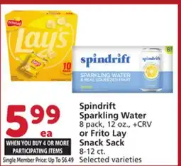 Albertsons Spindrift Sparkling Water 8 pack, 12 oz., + CRV or Frito Lay Snack Sack 8-12 ct offer