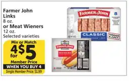 Albertsons Farmer John Links 8 oz. or Meat Wieners 12 oz offer