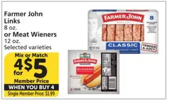 Albertsons Farmer John Links 8 oz. or Meat Wieners 12 oz offer