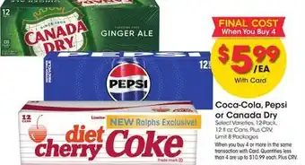 Ralphs Coca-Cola, Pepsi or Canada Dry offer