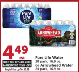 Albertsons Pure Life Water 28 pack, 16.9 oz. or Arrowhead Water 24 pack, 16.9 oz offer