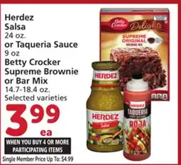Albertsons Herdez Salsa, 24 oz. or Taqueria Sauce 9 oz Betty Crocker Supreme Brownie or Bar Mix 14.7-18.4 oz offer